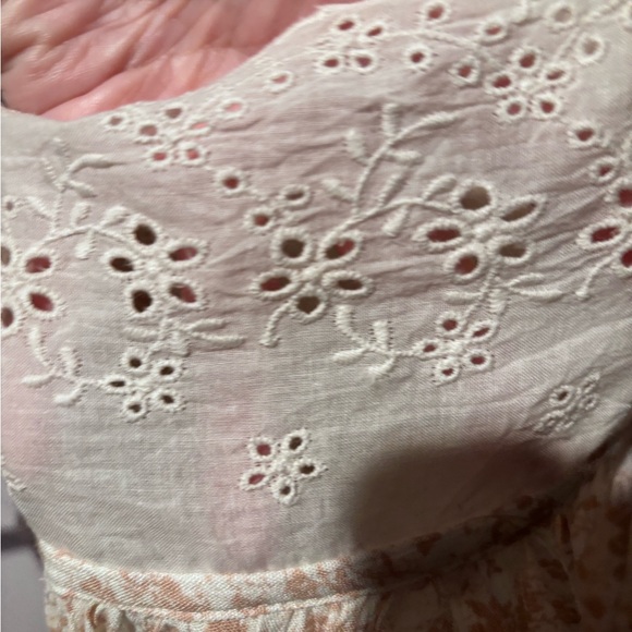 Olivaceous‎ Pink Floral Lace Blouse Eyelet Trim Hobo Retro Size Large - Picture 3 of 7